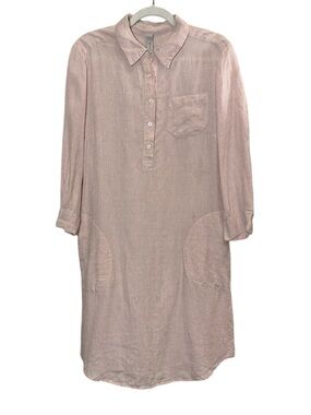 Studio 412 Pale Pink Linen Lightweight Minimalist Lagenlook Shirt Dress sz M